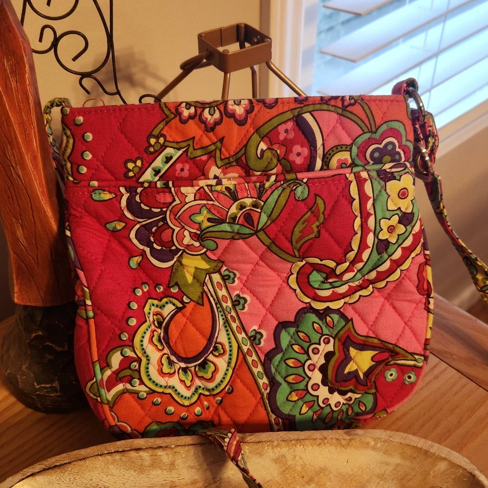 Vera Bradley Pink and Green Paisley Crossbody Bag - Picture 6 of 7